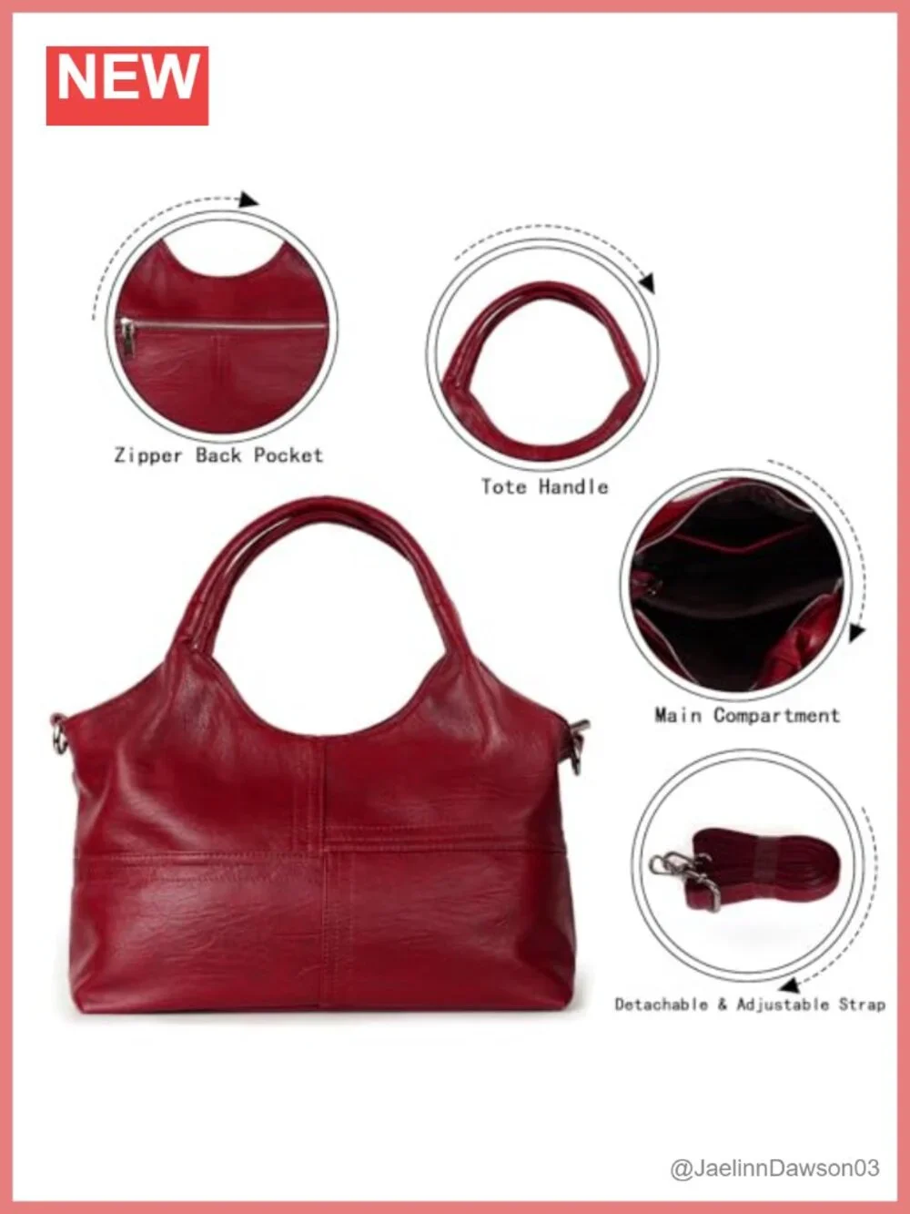 Vegan Leather Tote Hobo Bag with Detachable Strap Women's Handbag